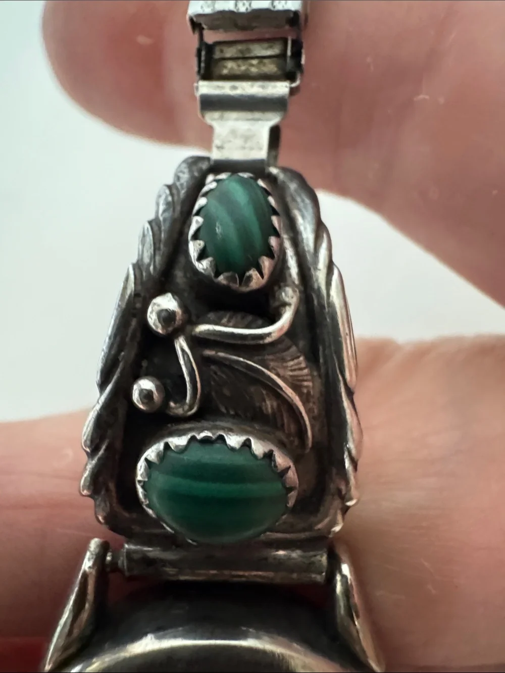 Richard Begay Navajo Sterling Watch Tips W/ Malachite Non-Working Watch Parts